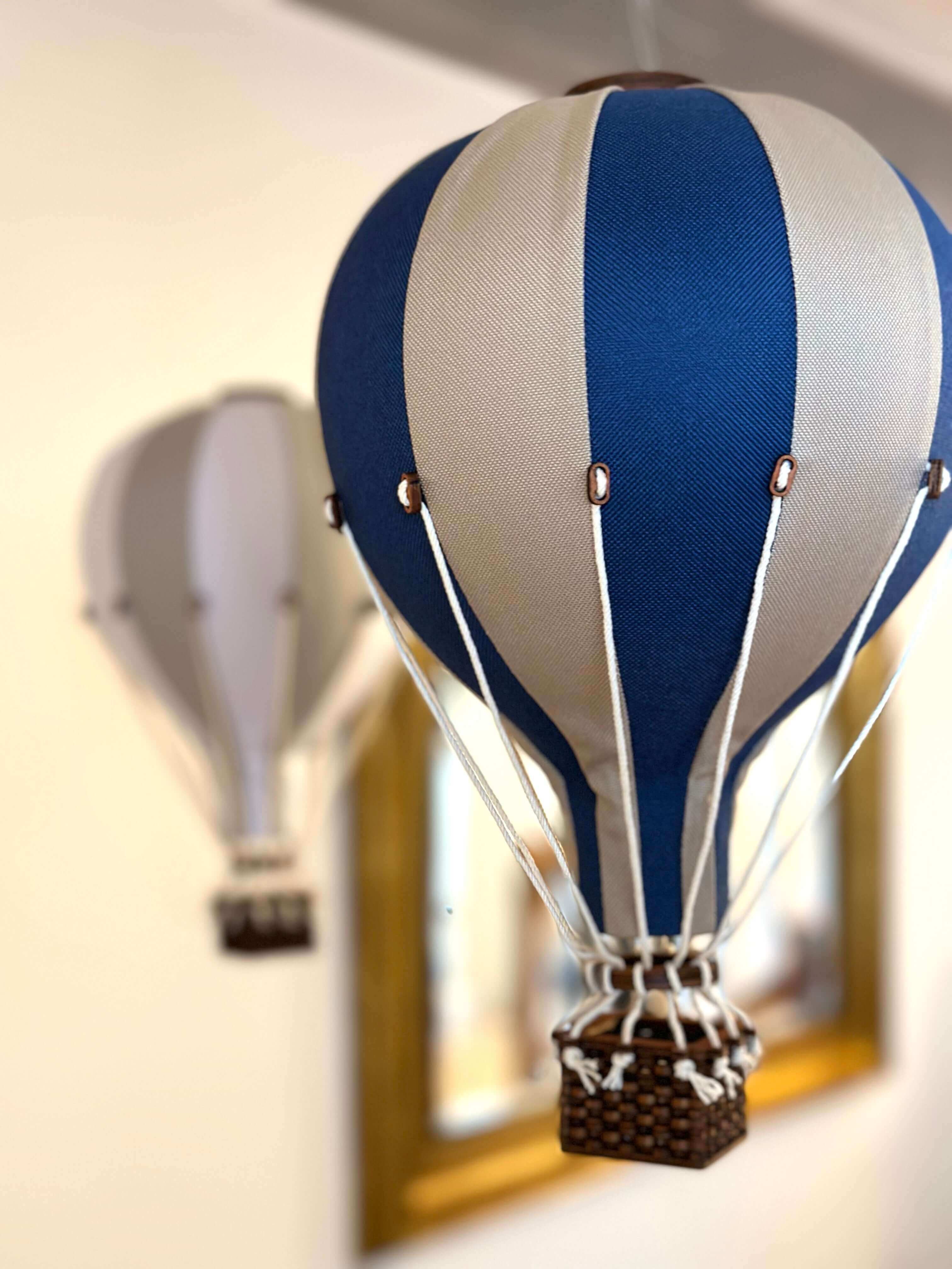 Hot Air Balloon Decorations for Baby Shower, Birthday, Gender Reveal & Baby Nursery Decor | Navy Blue/Beige